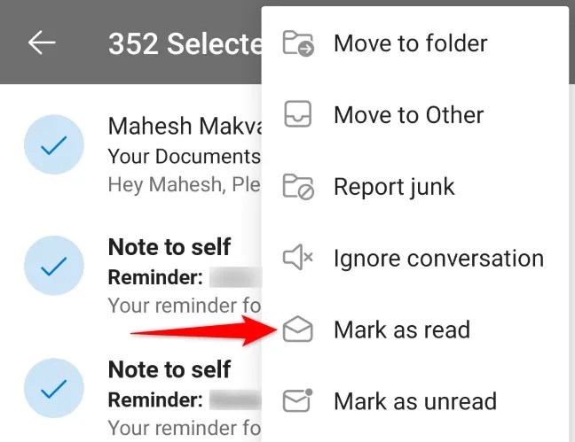Select &ldquo;Mark as Read&rdquo; in the menu.