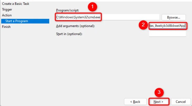 Specify the program and click &ldquo;Next.&quot;