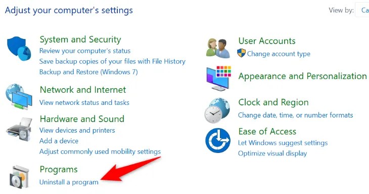 Click &ldquo;Uninstall a Program.&quot;
