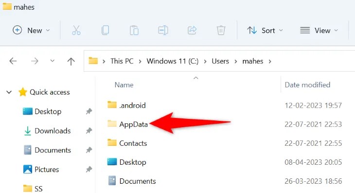 The &ldquo;AppData&rdquo; folder.
