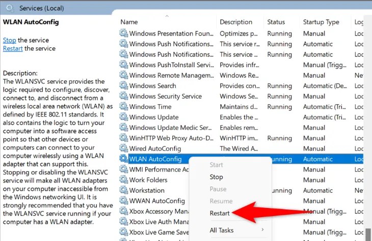 Select &ldquo;Restart&rdquo; in the menu.