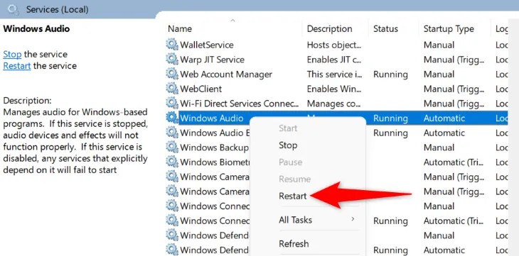 Select &ldquo;Restart&rdquo; in the menu.