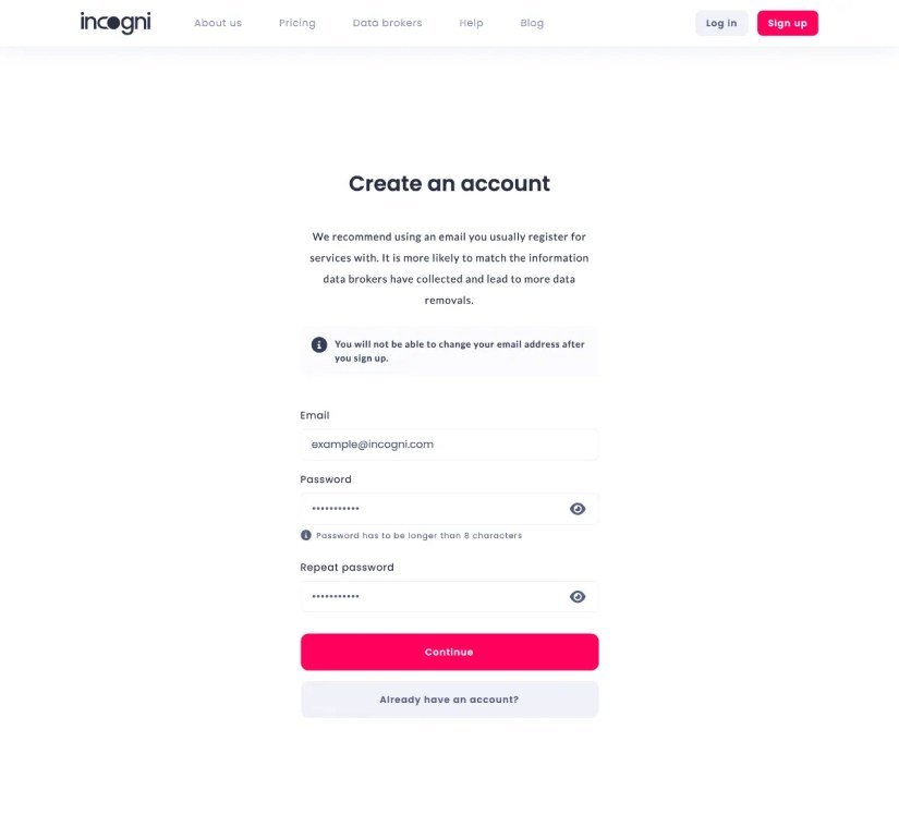 Incogni US Registration Page