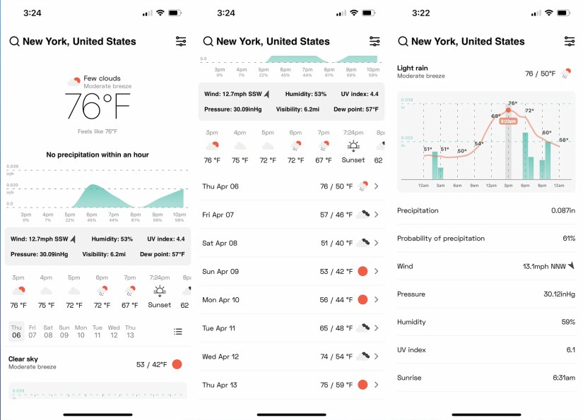 Screenshots showcasing the OpenWeather app.