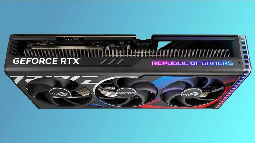 ASUS ROG Strix GeForce RTX 4090 OC Edition on blue background