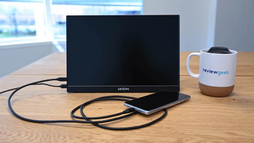 Arzopa A1 Gamut Mini 2K 13.3&quot; Ultra Slim Portable Monitor connected to a phone.
