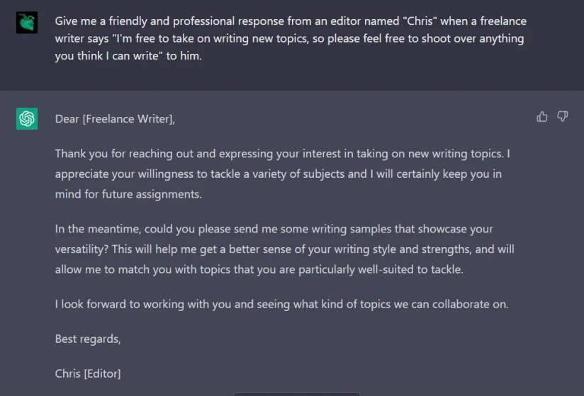 ChatGPT coming up with an overly formal response due to a prompt that&rsquo;s too broad.