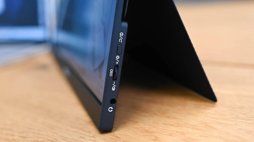 Arzopa A1 Gamut Mini 2K 13.3&quot; Ultra Slim Portable Monitor headphone jack, volume control, and power button.