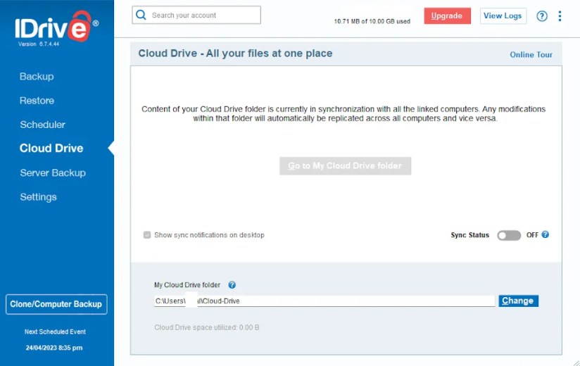 IDrive&rsquo;s sync folder