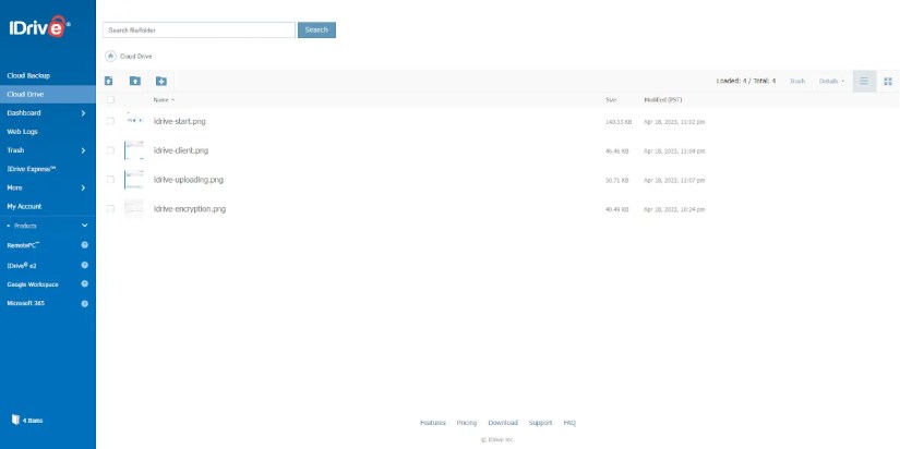IDrive&rsquo;s web client