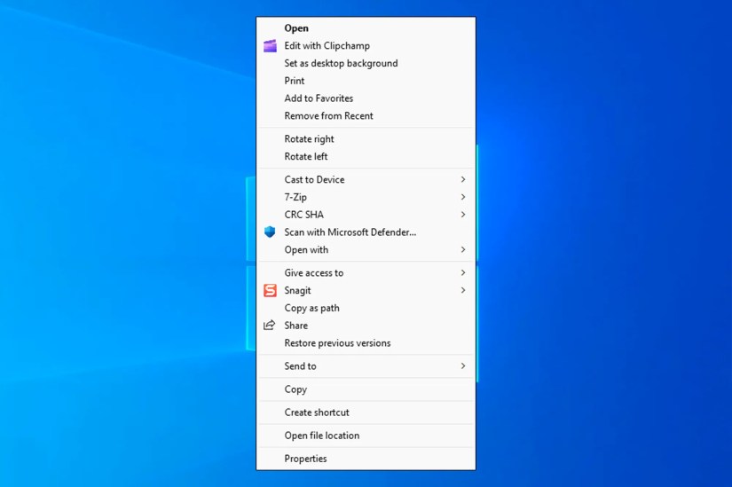 Screenshot of long context menu
