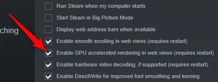 Uncheck the box for &ldquo;Enable GPU Accelerated Rendering in Web Views.&quot;