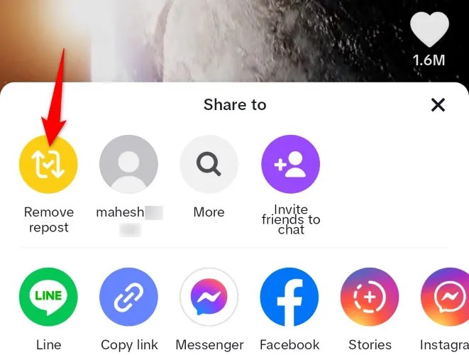 Tap &ldquo;Remove Repost&rdquo; at the top.