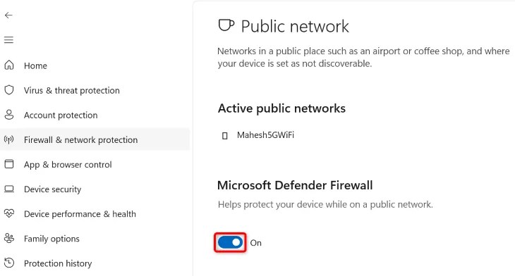 Turn off &ldquo;Microsoft Defender Firewall.&quot;