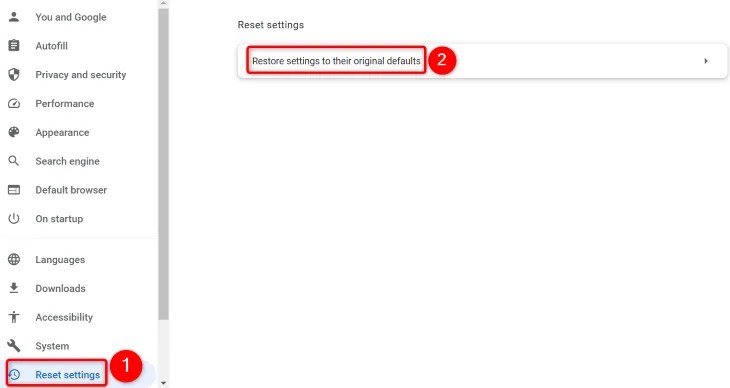 Select &ldquo;Reset Settings to Their Original Defaults.&quot;
