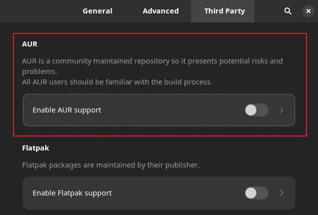 The AUR setting in Manjaro Linux