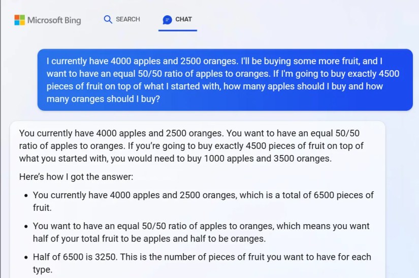 Bing Chat giving a confused response.