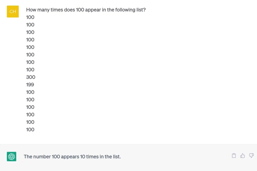ChatGPT 3.5 failing at counting a list.