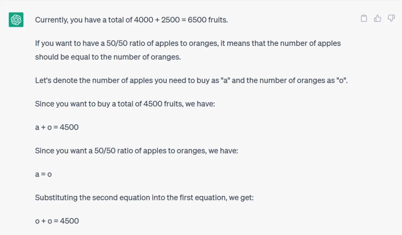 ChatGPT&rsquo;s logically incorrect response to the problem.