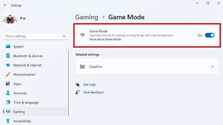 enabling windows game mode