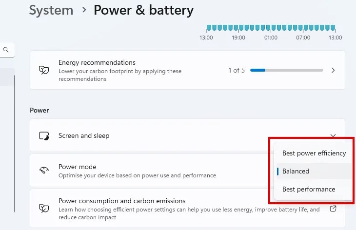 selecting windows 11 power plan