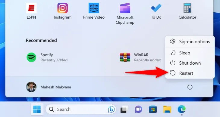 Select &ldquo;Restart.&quot;