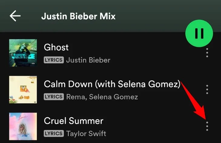 Select the three dots next to a song.