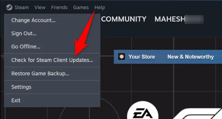 Select &ldquo;Check for Steam Client Updates.&quot;