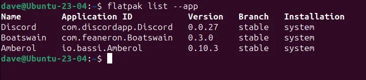 Listing the installed Flatpak applications