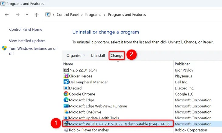 Select a package and click &ldquo;Change.&quot;
