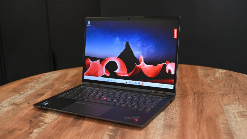 The Lenovo ThinkPad X1 Yoga (Gen 8) with the screen on