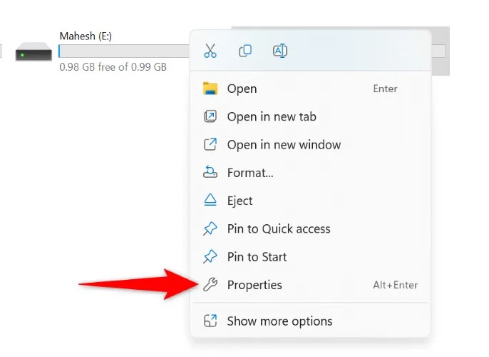 Select &ldquo;Properties&rdquo; in the menu.