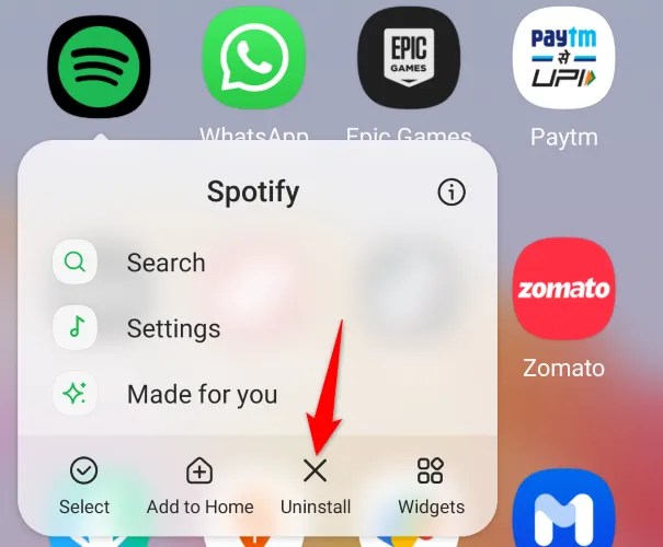 &lsquo;Uninstall&rsquo; option for an app launcher.
