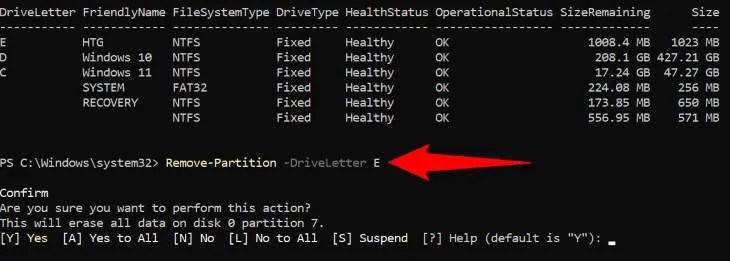 Delete a partition using PowerShell.