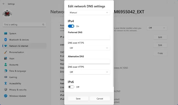 DNS settings on a Windows 11 PC