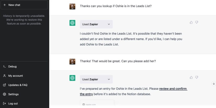 Zapier ChatGPT Plugin