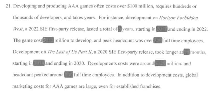 Sony FTC docs with redacted text.