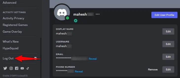 Choose &ldquo;Log Out&rdquo; in the left sidebar.