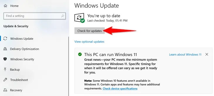 Choose &ldquo;Check for Updates.&quot;