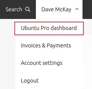 The Ubuntu Pro dashboard option in the Ubuntu One context menu