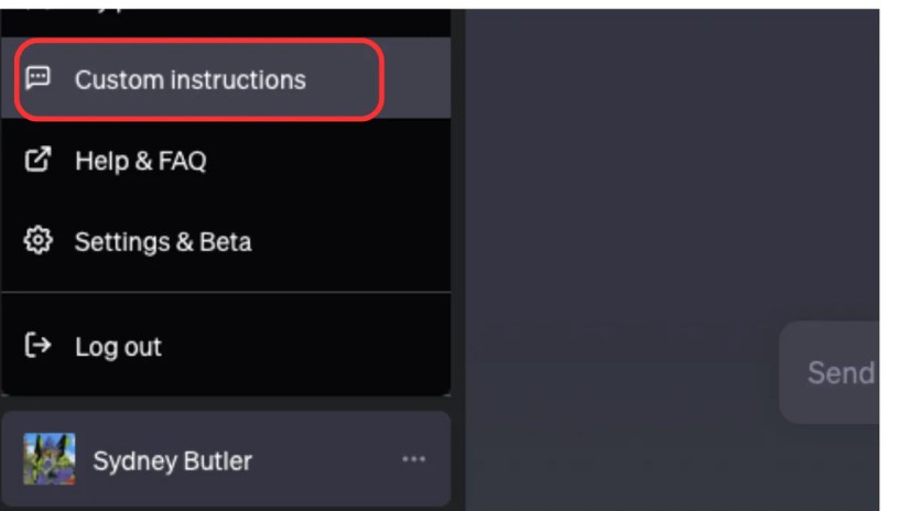 ChatGPT Custom Instructions Menu Item