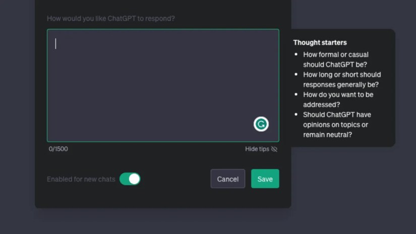 ChatGPT custom instructions response preferences