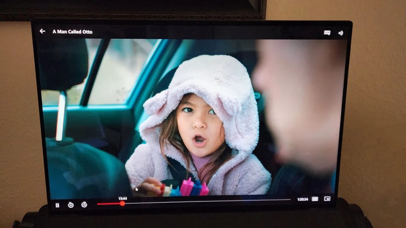 The Dell XPS 17 laptop (9730) playing &ldquo;A Man Called Otto&rdquo; on Netflix.