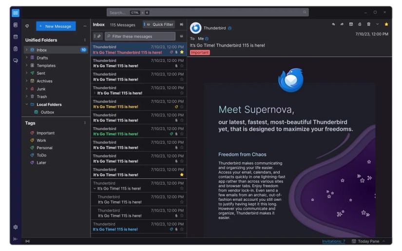 Thunderbird in dark mode