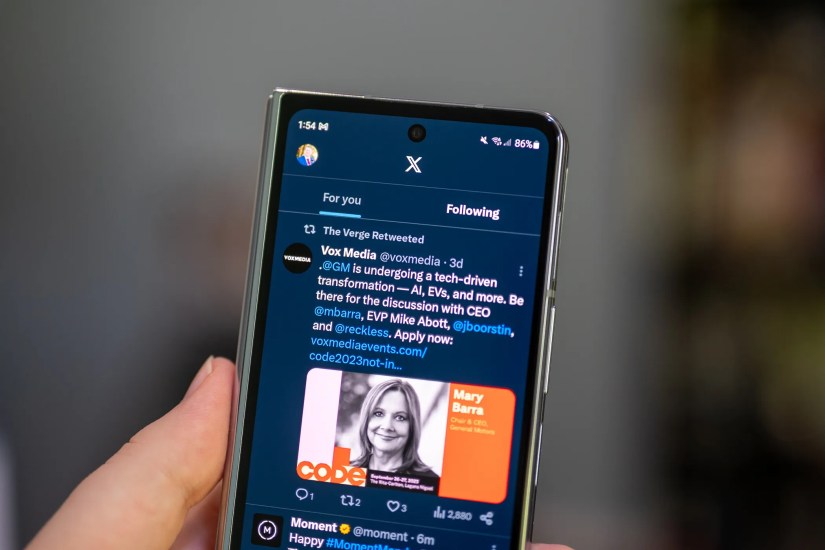 X icon inside the Android app on the Samsung Galaxy Z Fold 5