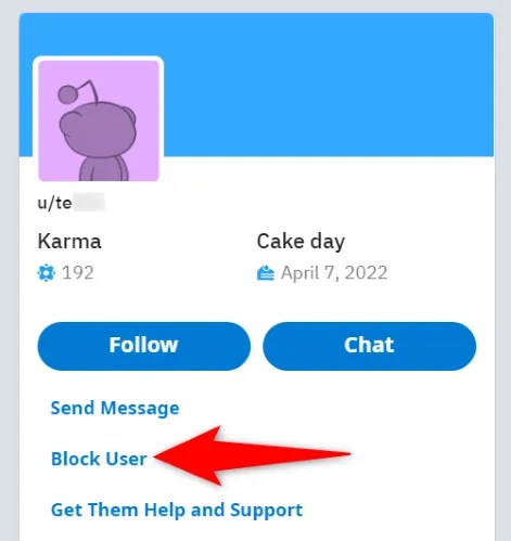 Select &ldquo;Block User.&quot;