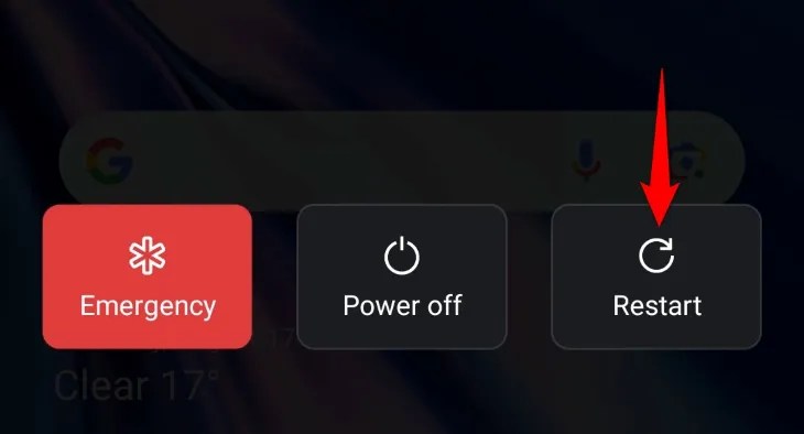 Select &ldquo;Restart&rdquo; in the menu.