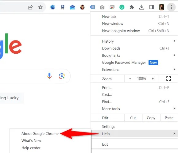 Select Help &gt; About Google Chrome.