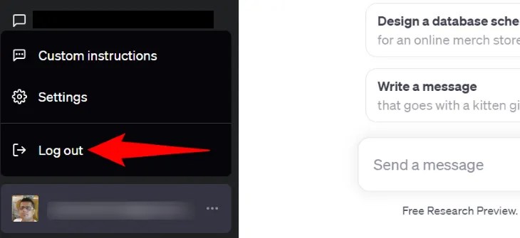 Select &ldquo;Log Out&rdquo; in the menu.