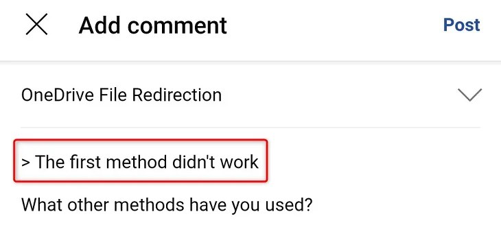 Quote text in Reddit&rsquo;s mobile app.